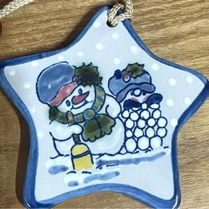Louisville Stoneware Star Snowman Ornament Handmade Vintage 2000